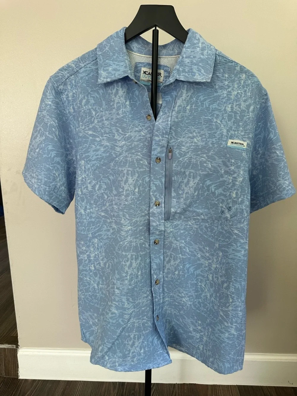 XCaster Outdoor Blue Men's Fishing Short-Sleeve Button-Up Shirt